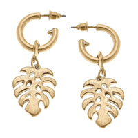 Canvas Style - Women's Monstera Leaf Drop Hoop Earrings
