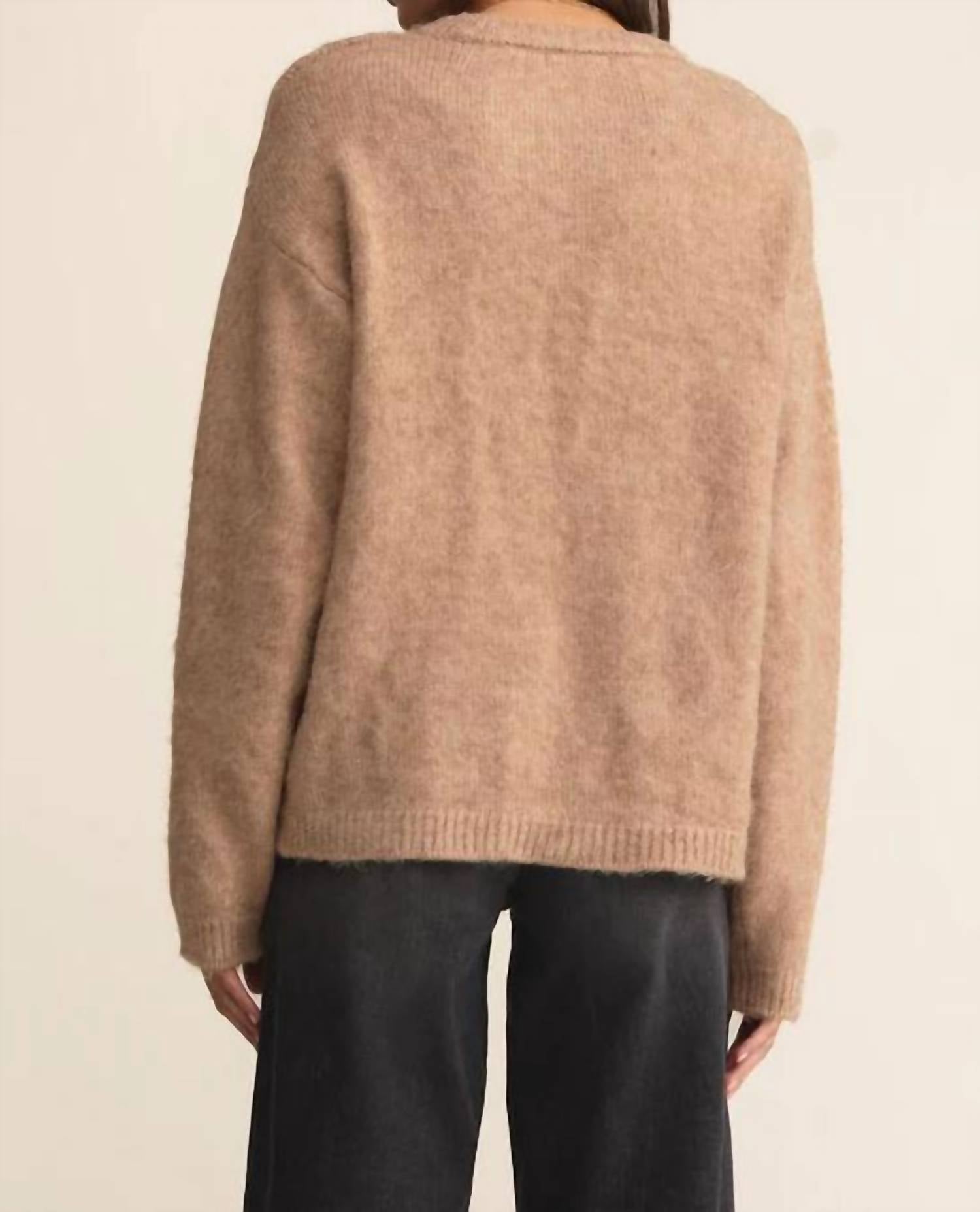 Z Supply Snowed Crewneck Sweater in camel - women's sweater - detail view