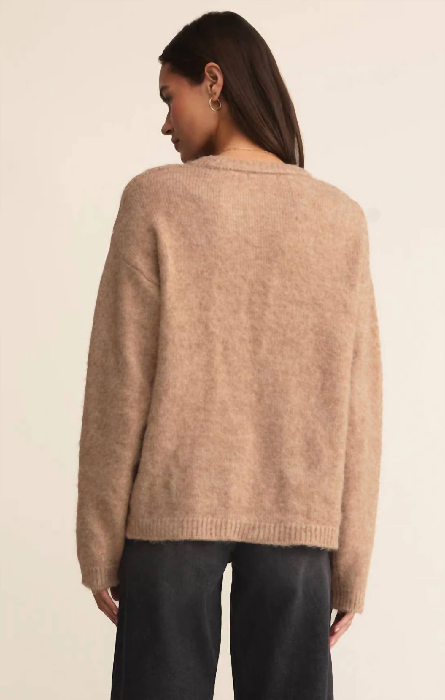 Z Supply Snowed Crewneck Sweater in camel - women's sweater - alternate view