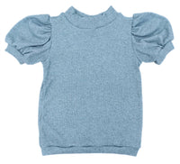Be Elizabeth - Girl's Ribbed Sparkle Puff Sleeve Top