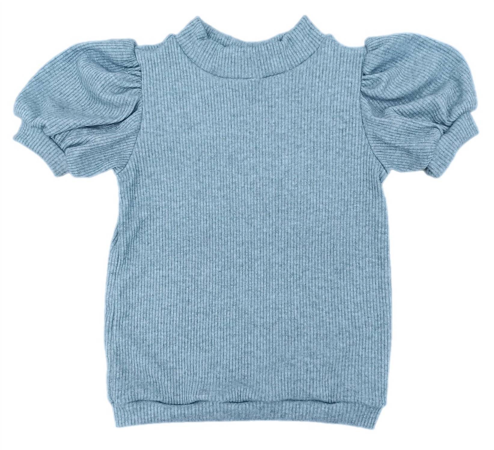 Be Elizabeth - Girl's Ribbed Sparkle Puff Sleeve Top