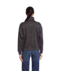 Karen Kane Long Sleeve Faux Wrap Turtleneck Top - Petite in black with silver - women's sweater - view 4