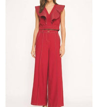 Strut & Bolt - Two Piece Flutter Sleeve Top And Wide Leg Trouser Set