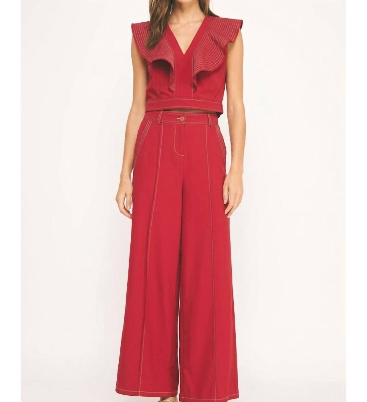 Strut & Bolt - Two Piece Flutter Sleeve Top And Wide Leg Trouser Set