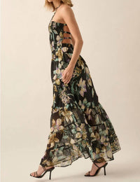 Promesa - Floral Chiffon Smocked Open-back Maxi Dress