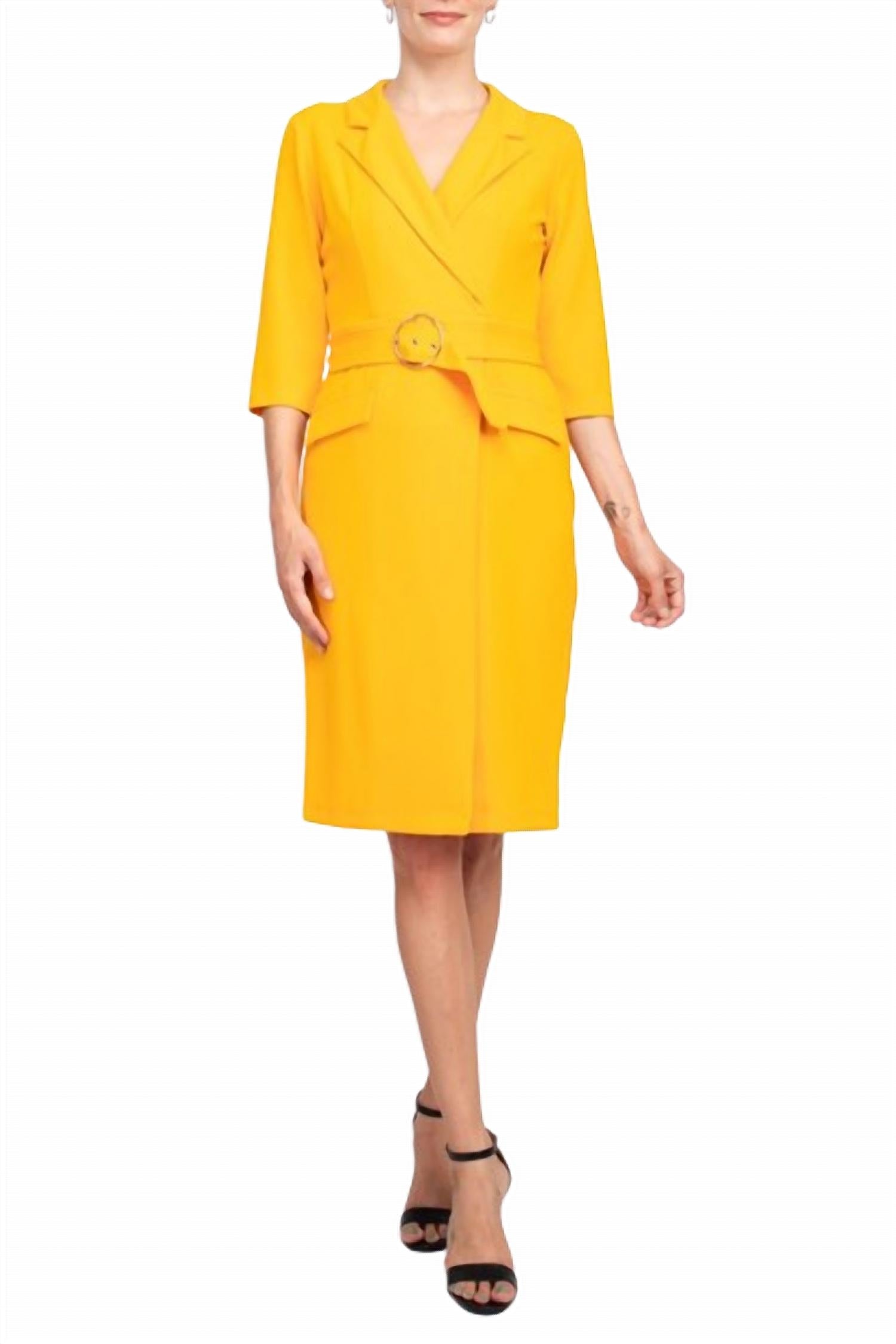 Sharagano - Notched Collar Crepe Dress