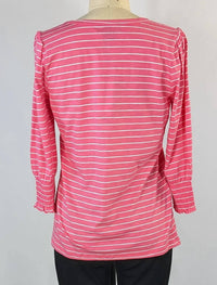 Fdj - Women's Striped V-neck Top With Smocked Cuffs