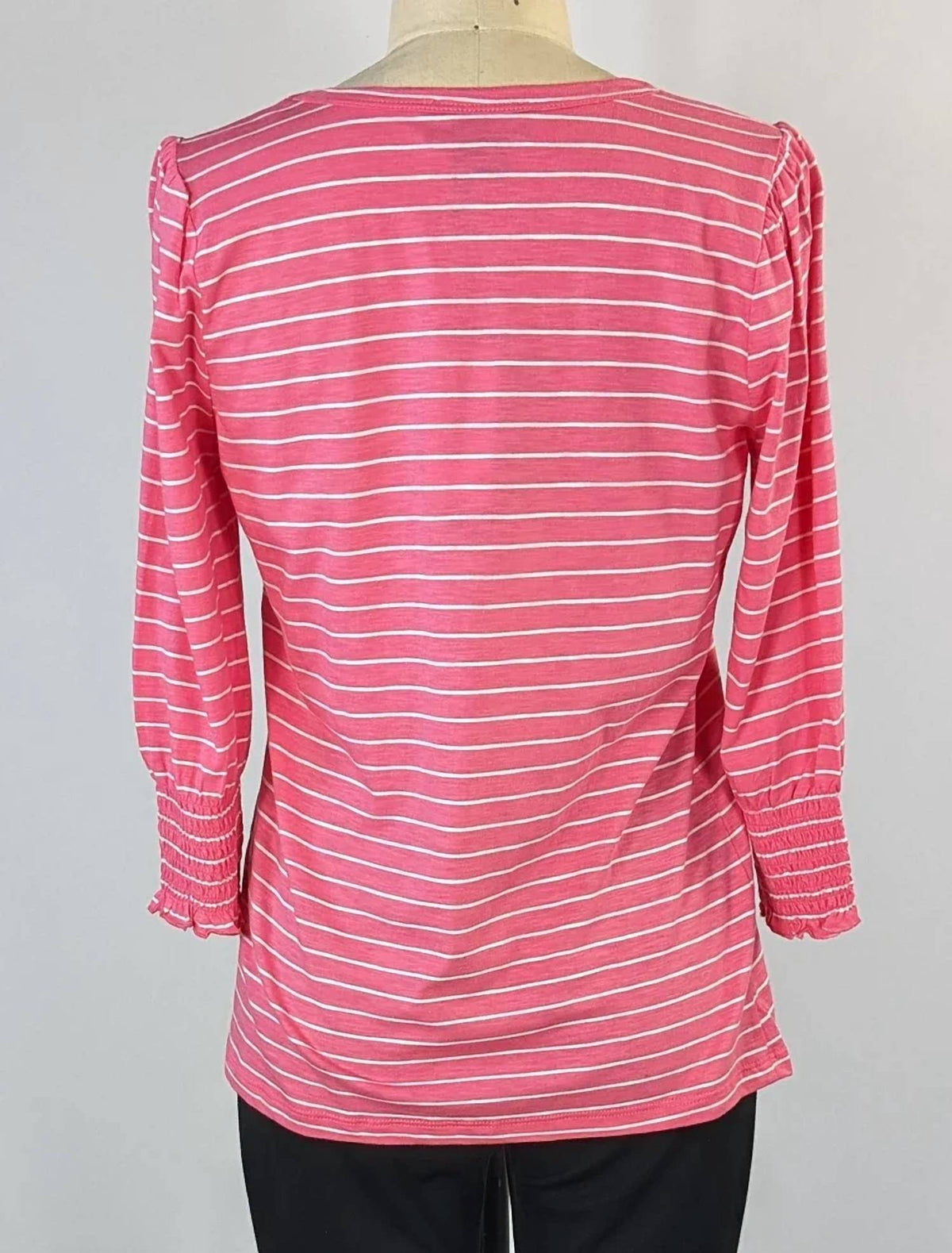 Fdj - Women's Striped V-neck Top With Smocked Cuffs