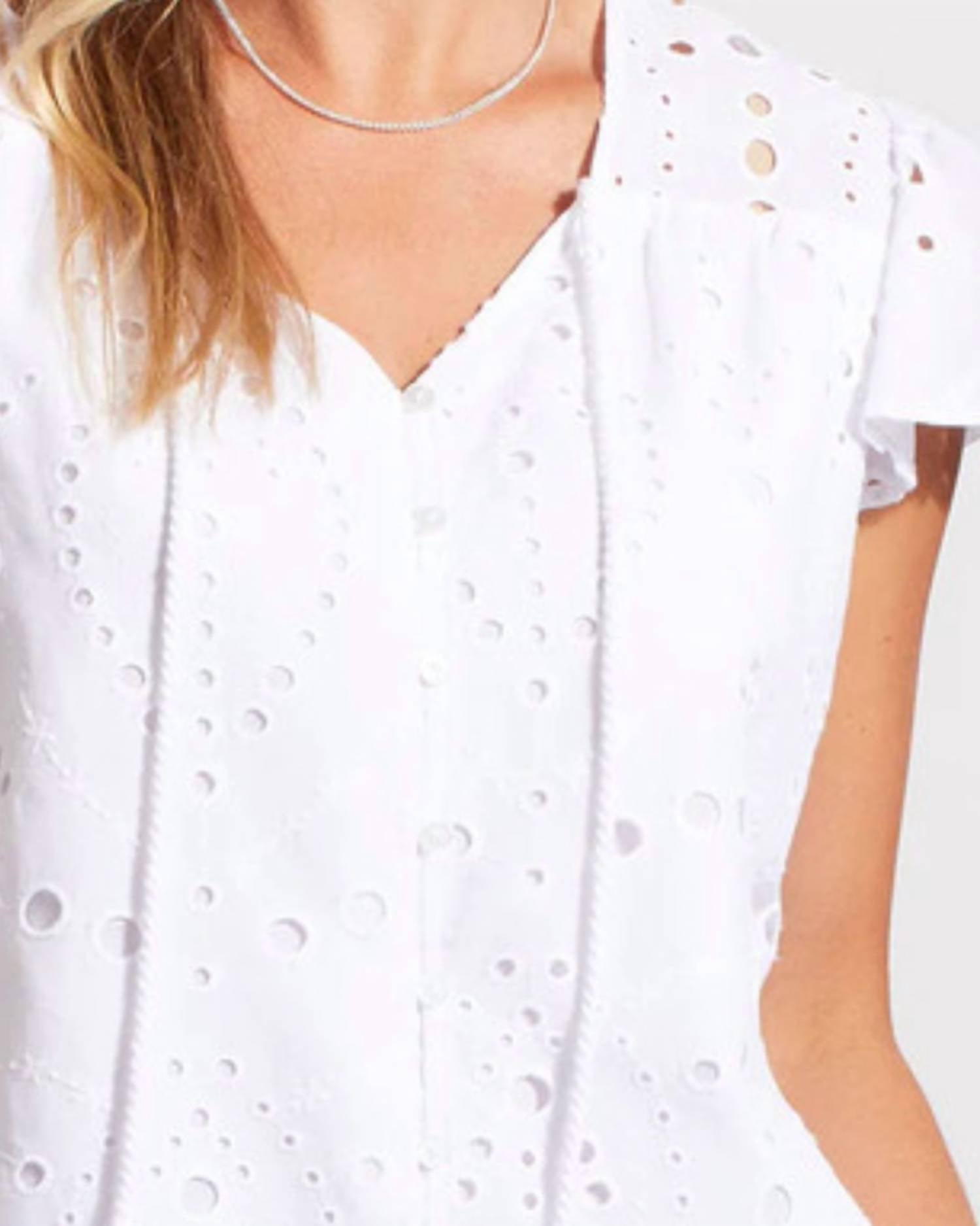 TRIBAL Cap Sleeve Blouse With Eyelet Embroidery in white - women's blouse - detail view