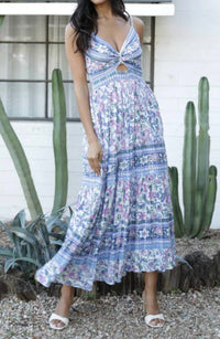 Angie - Women's V Neck Twist Front Cut Out Maxi Dress