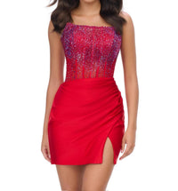 ASHLEYlauren Strapless Jersey Fitted Cocktail Dress in red - women's dress