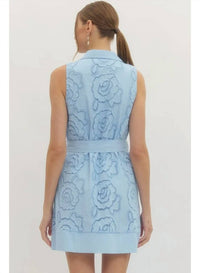 entro Floral Lace Overlay And Self Tie Belt Mini Dress in light blue - women's dress - detail view