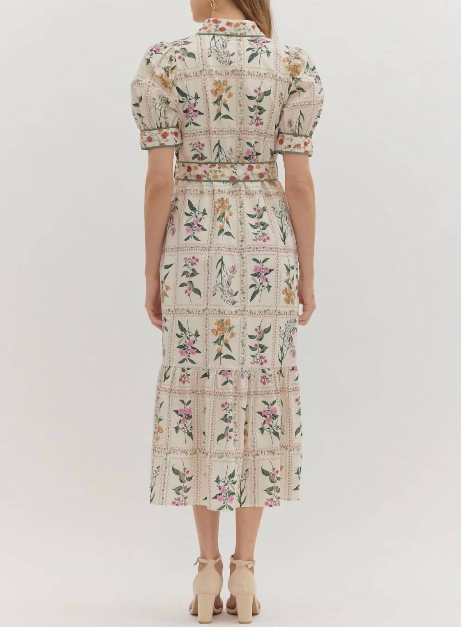 Entro - Women's Amaya Floral Print Short Puff Sleeve Midi Dress