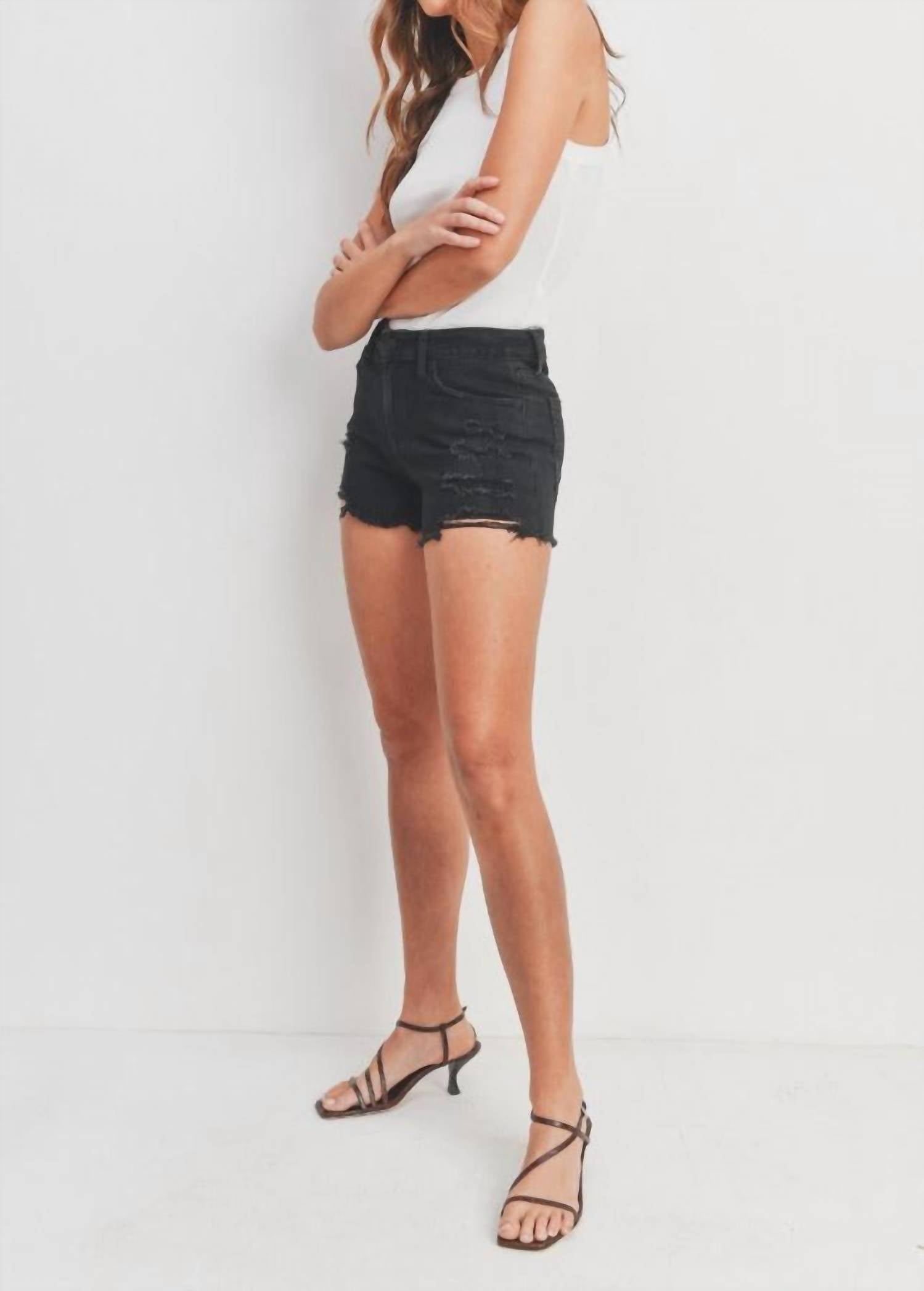 Just Black Denim - Mid Rise Distressed Short