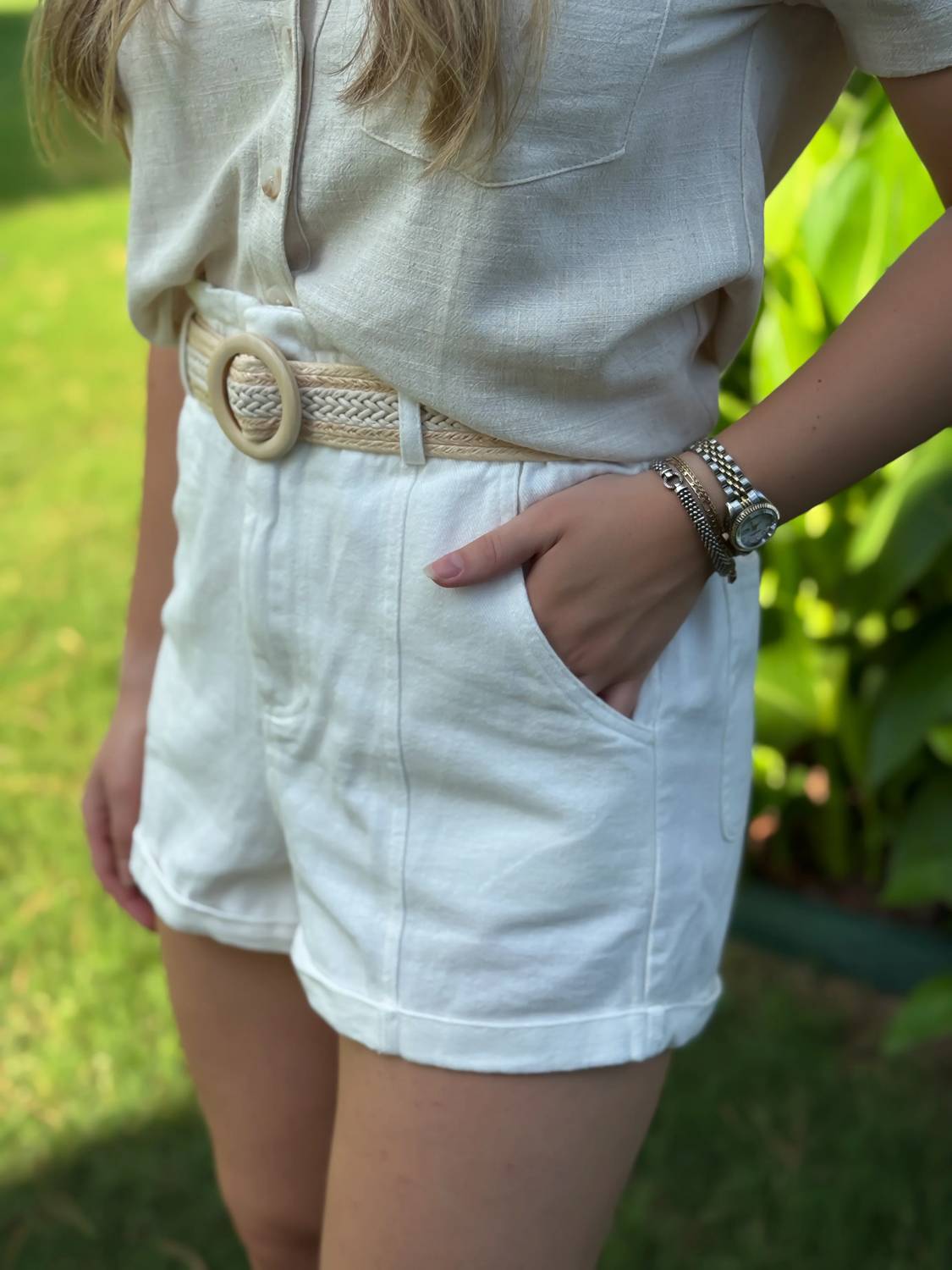 Davi & Dani - Twill Woven Paperbag Shorts With Belt