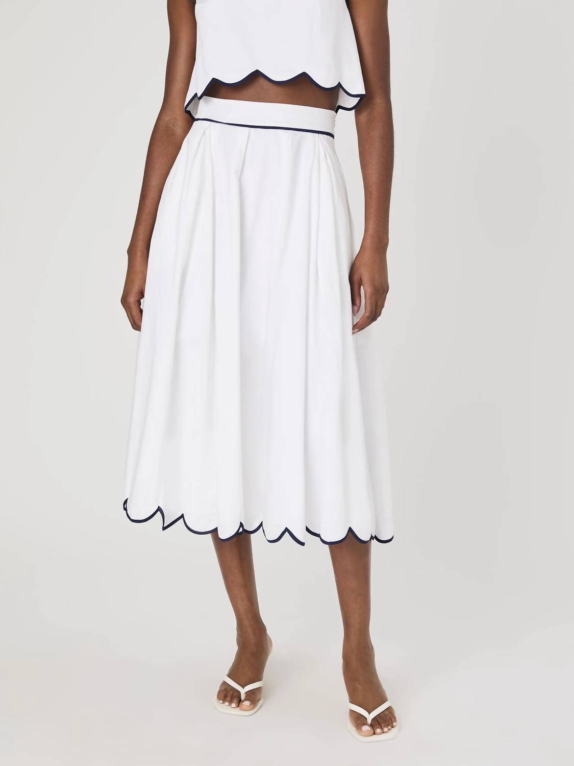 French Connection - Alexis Cotton Scallop Hem Midi Skirt