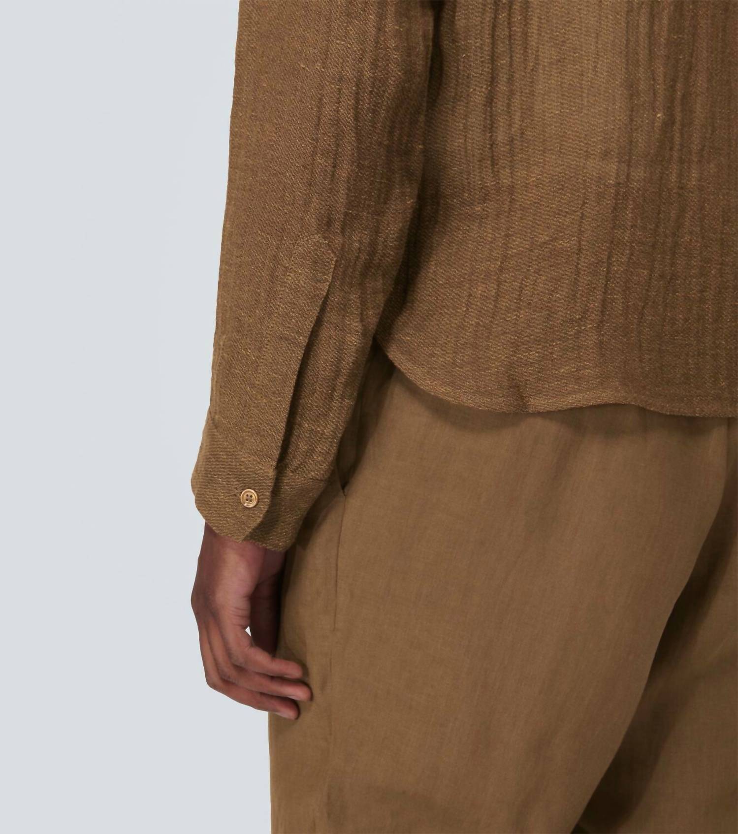 Le Kasha Dewas Linen Shirt in tobacco - men's shirt - view 4