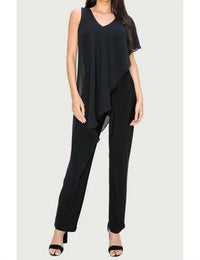 LAST TANGO Asymmetrical Chiffon Overlay Sleeveless Pantsuit in black - women's pants
