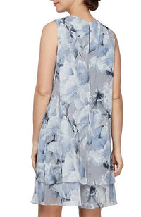 Printed Sleeveless Dress with Embellished Cutout Neckline