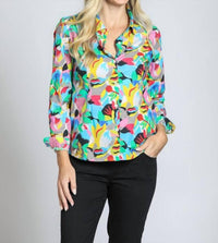 APNY Classic Button-up Shirt in bright blue multi - women's shirt