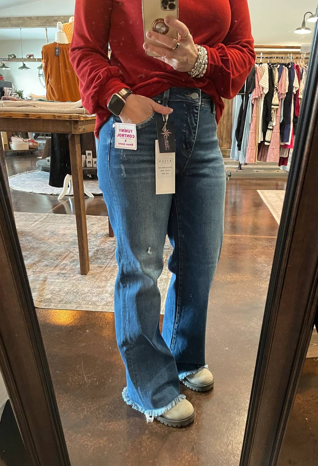 Risen - Mid Rise Ankle Straight Fray Hem Jeans