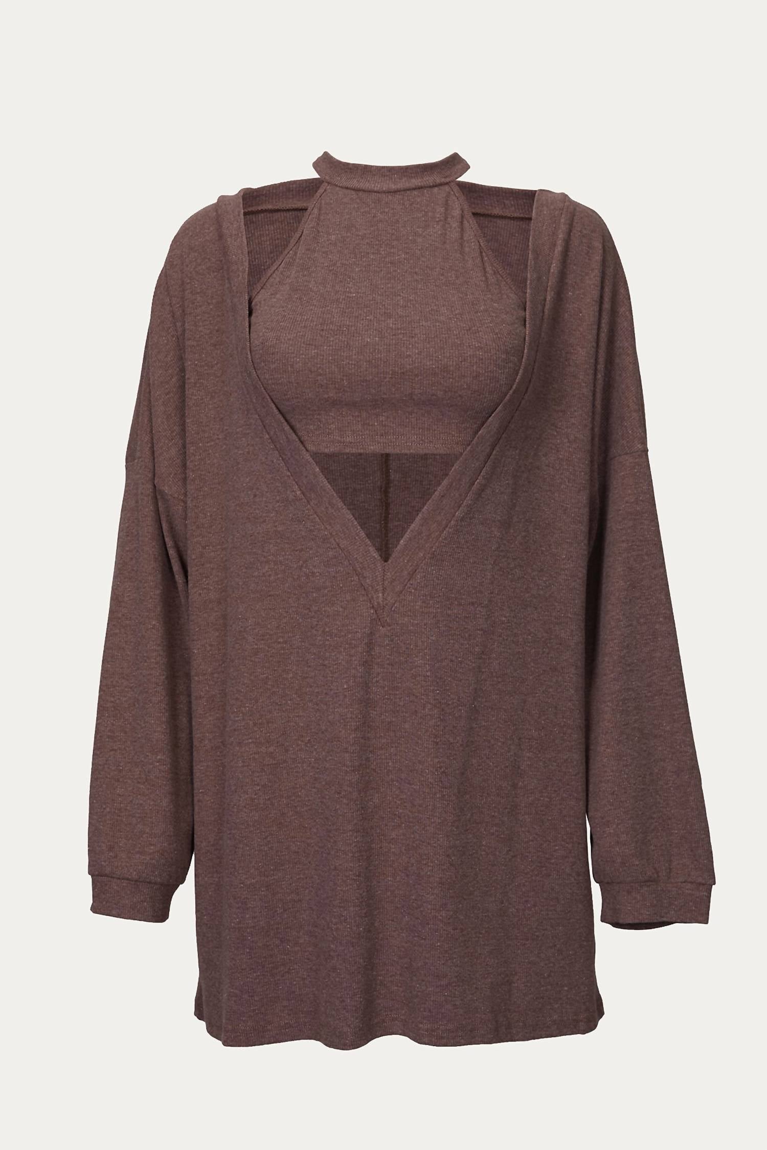 CROPPED TANK AND PULLOVER TWO-PIECE SET