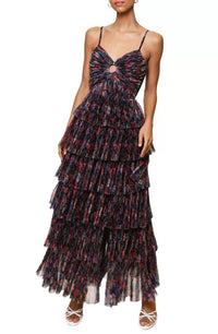 Hutch - Rosey Floral Gathered Tiered Evening Gown