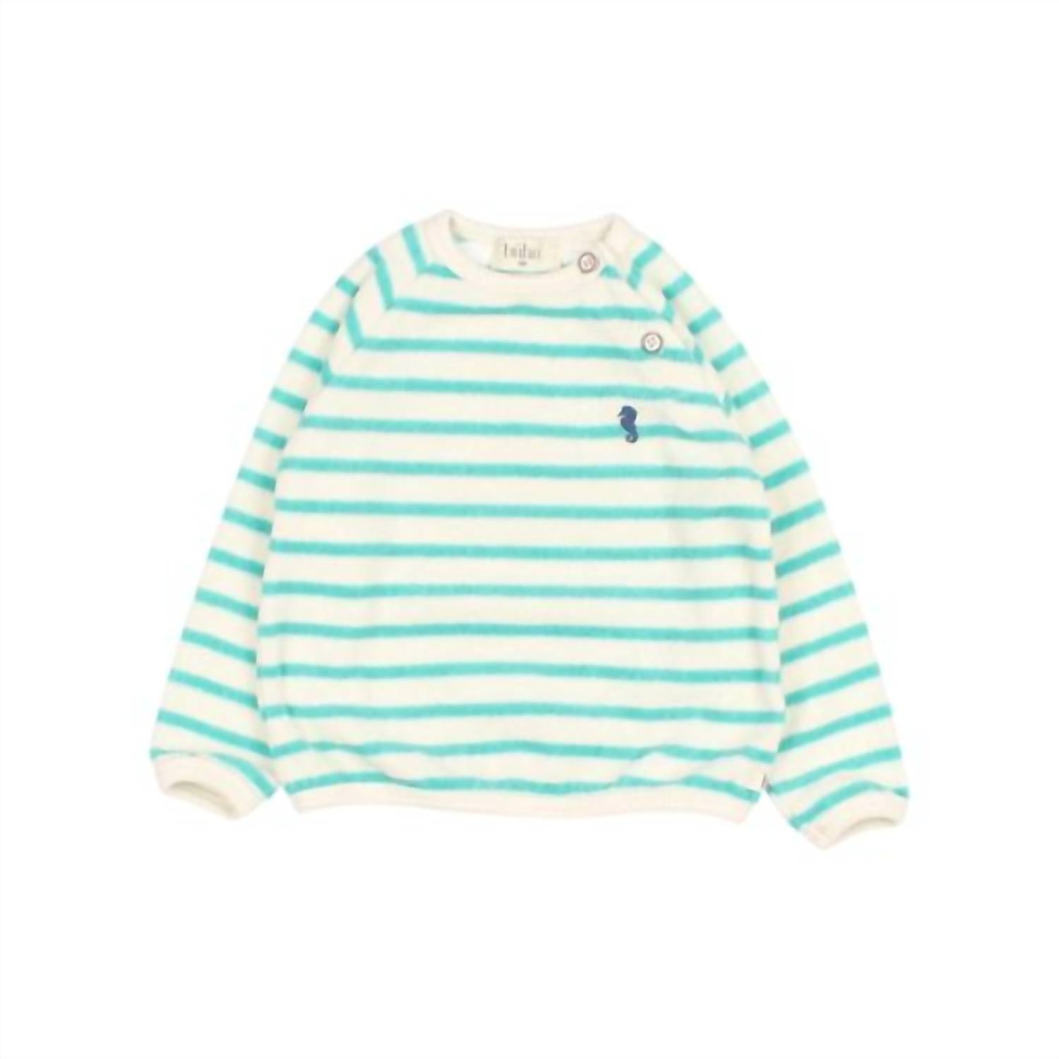 Búho Boys' Terry Striped Sweatshirt in jungle green - kids' shirt