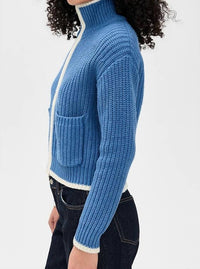 TROVATA Zita Chunky Knit Cardigan in blue - women's cardigan - alternate view