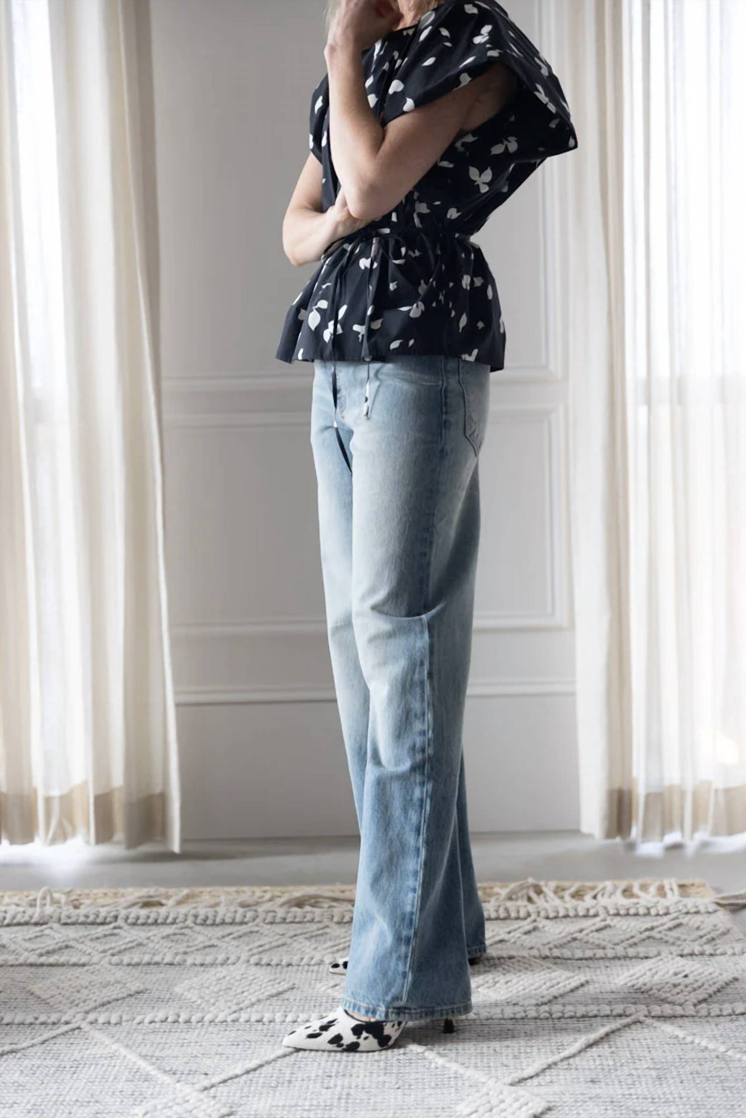Alysi - Printed Cotton Tie Waist Top