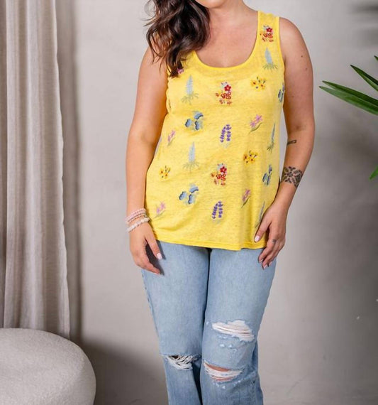 Paparazzi - Women's Linen Jersey Embroidered Tank