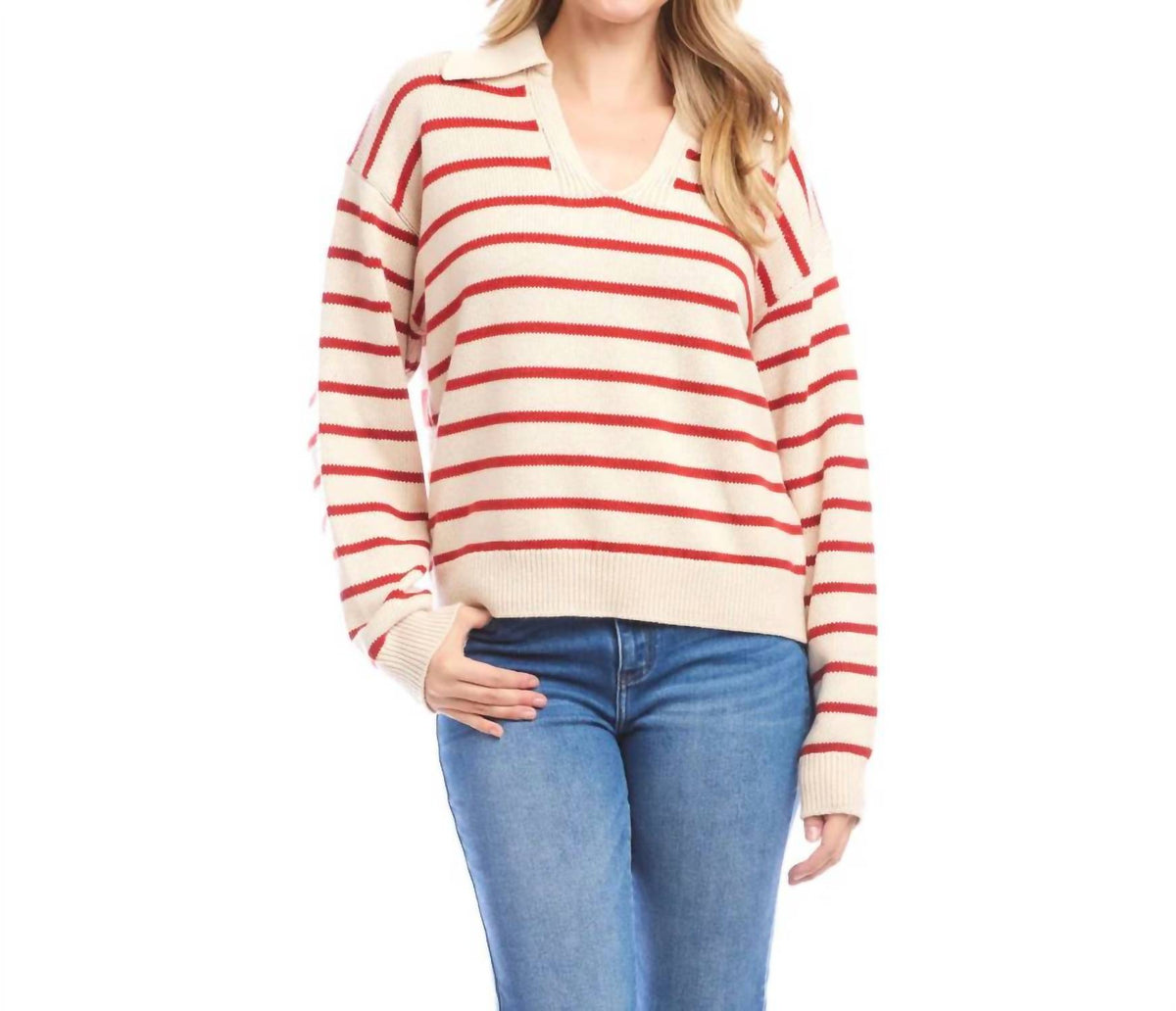 Karen Kane - Stripe Polo Sweater