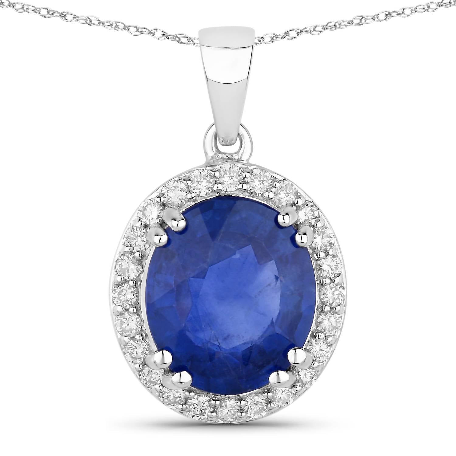 Diana M Jewels - Women's Oval Natural Ceylon Blue Sapphire Pendant Necklace (3.15 Ct) - Signature Plus