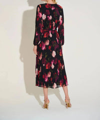 Joseph Ribkoff - Floral Pleated Chiffon Midi Wrap Dress