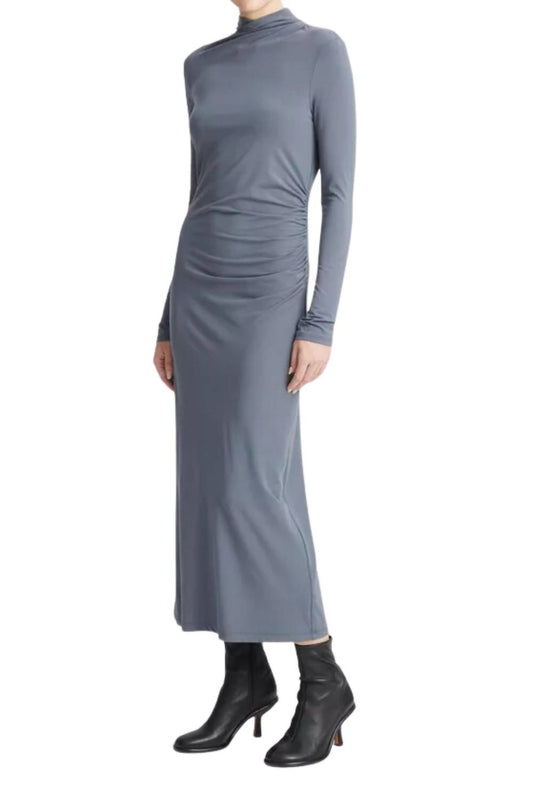 Vince - Ruched Long-Sleeve Turtleneck Dress