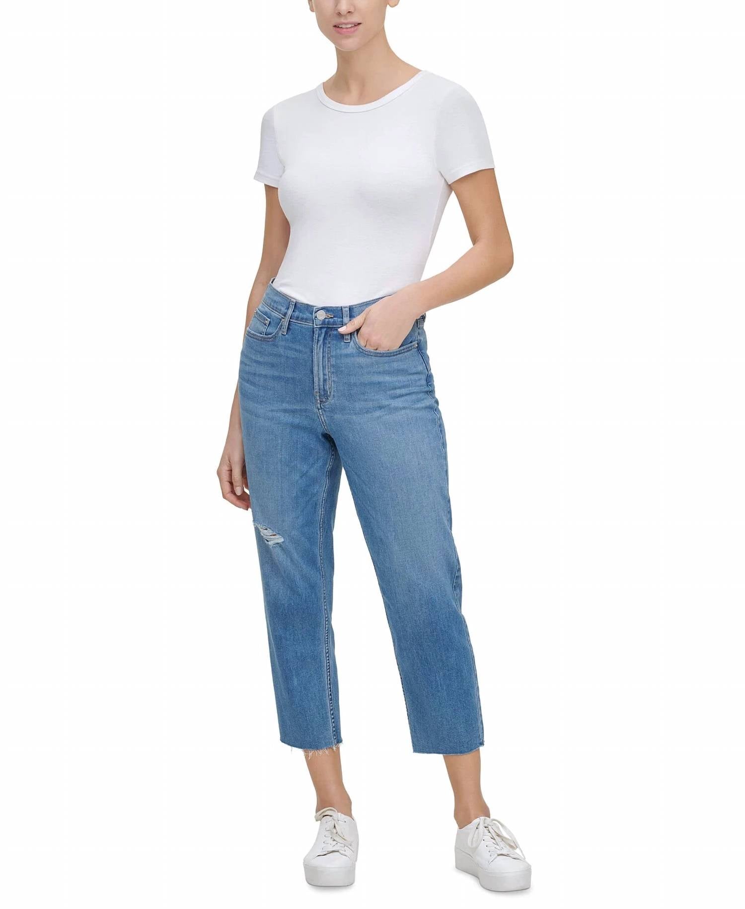 Calvin Klein - Cropped High Rise Straight Leg Jeans