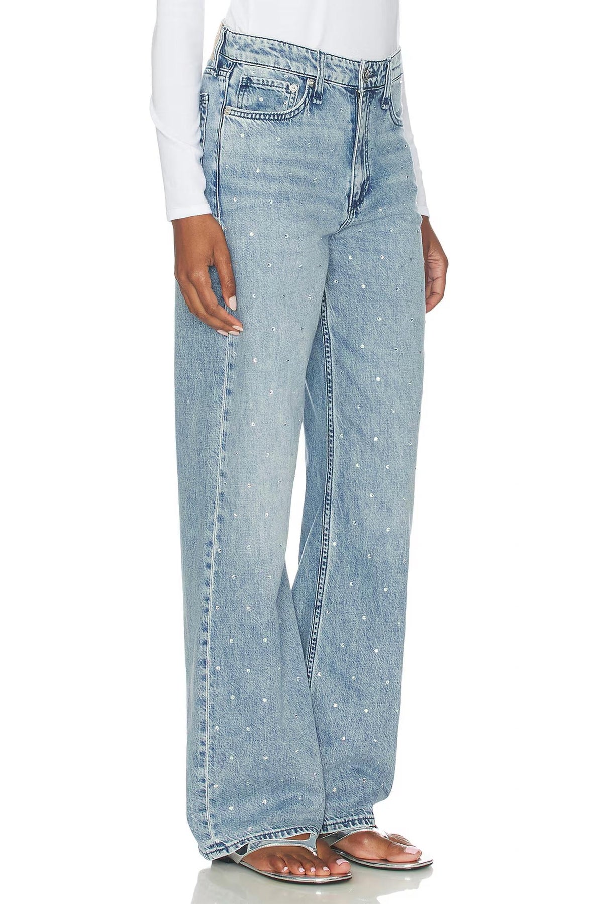 Rag & Bone - Featherweight Logan Embellished Wide Jeans