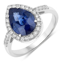 Diana M Jewels Women's Pear Natural Ceylon Blue Sapphire Fashion Ring (3.33 Ct) - Signature Plus in 18k white gold - women's jewelry