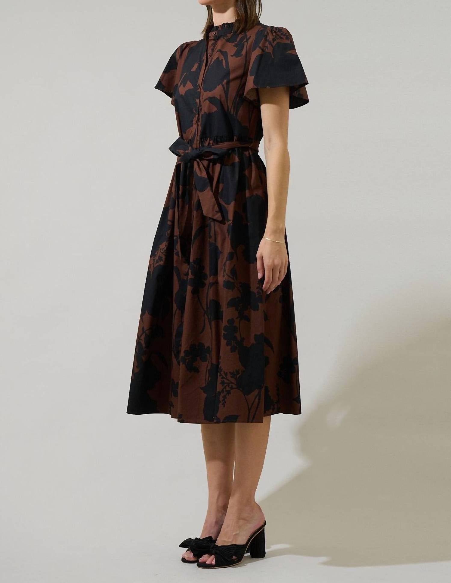 SUGARLIPS Somerton Floral Midi Dress in brown - women's dress - view 4