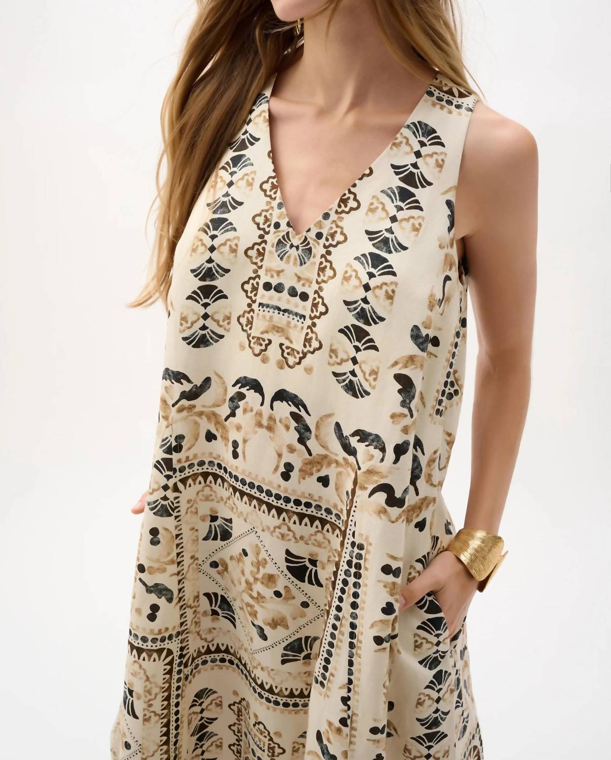 Joseph Ribkoff - Linen Scarf Print Maxi A-line Dress