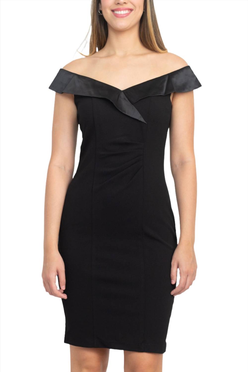 S.L. Fashions - Off Shoulder Ruched Bodice Detail Dress