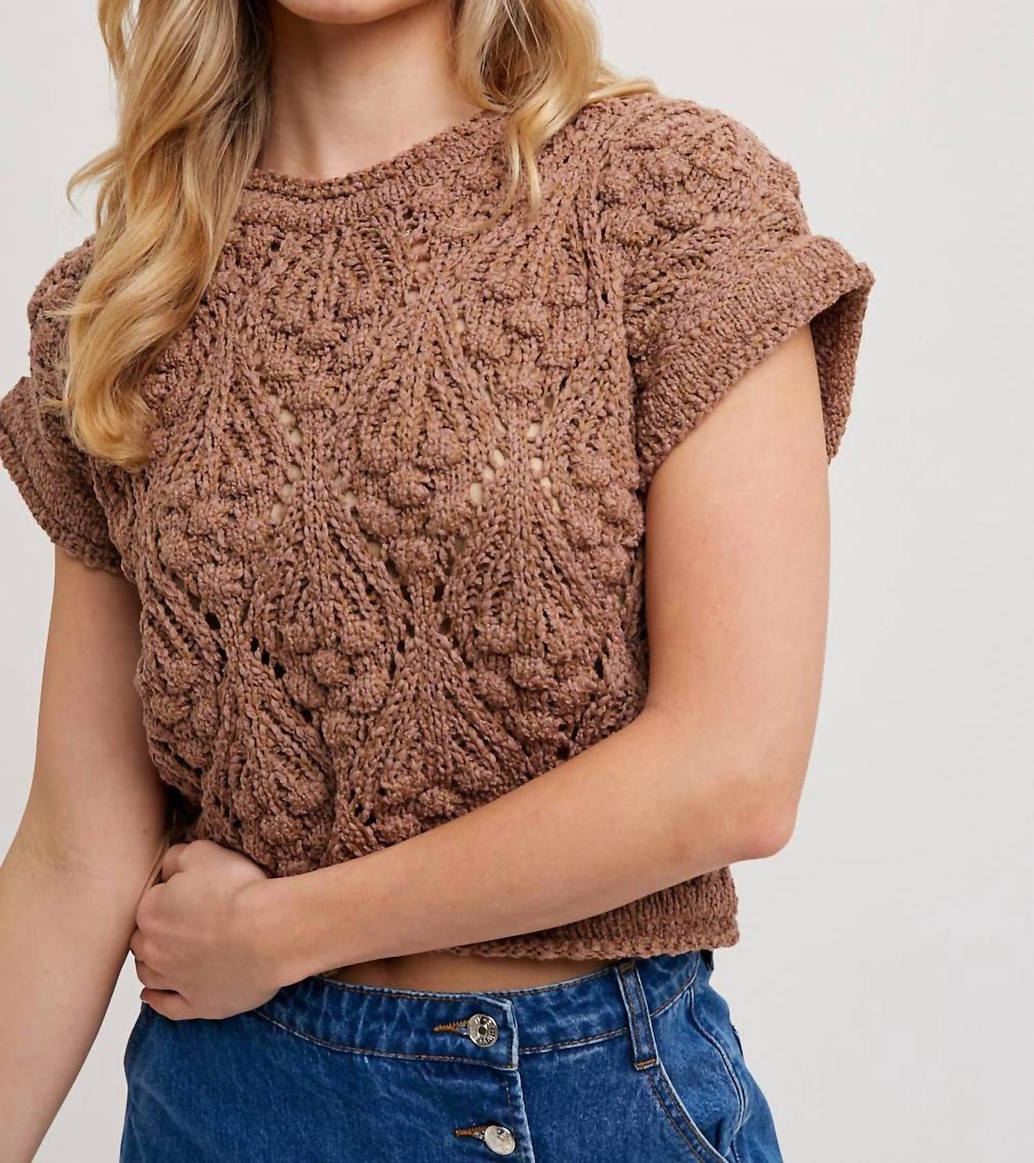 Bluivy - Short Sleeve Cropped Knit Sweater