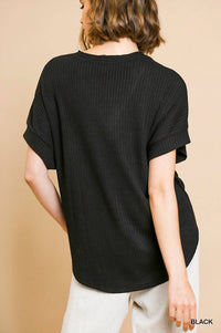 Umgee - Floral Embroidered Waffle Knit Top