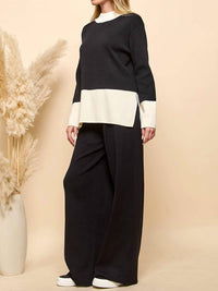 Cezele - Long Sleeves and Wide Leg Pants Matching Set