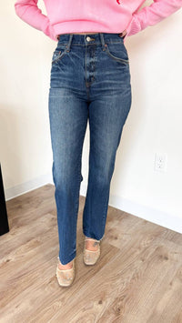 DAZE Cullen High Rise Vintage Straight Jeans in dark wash - women's jeans