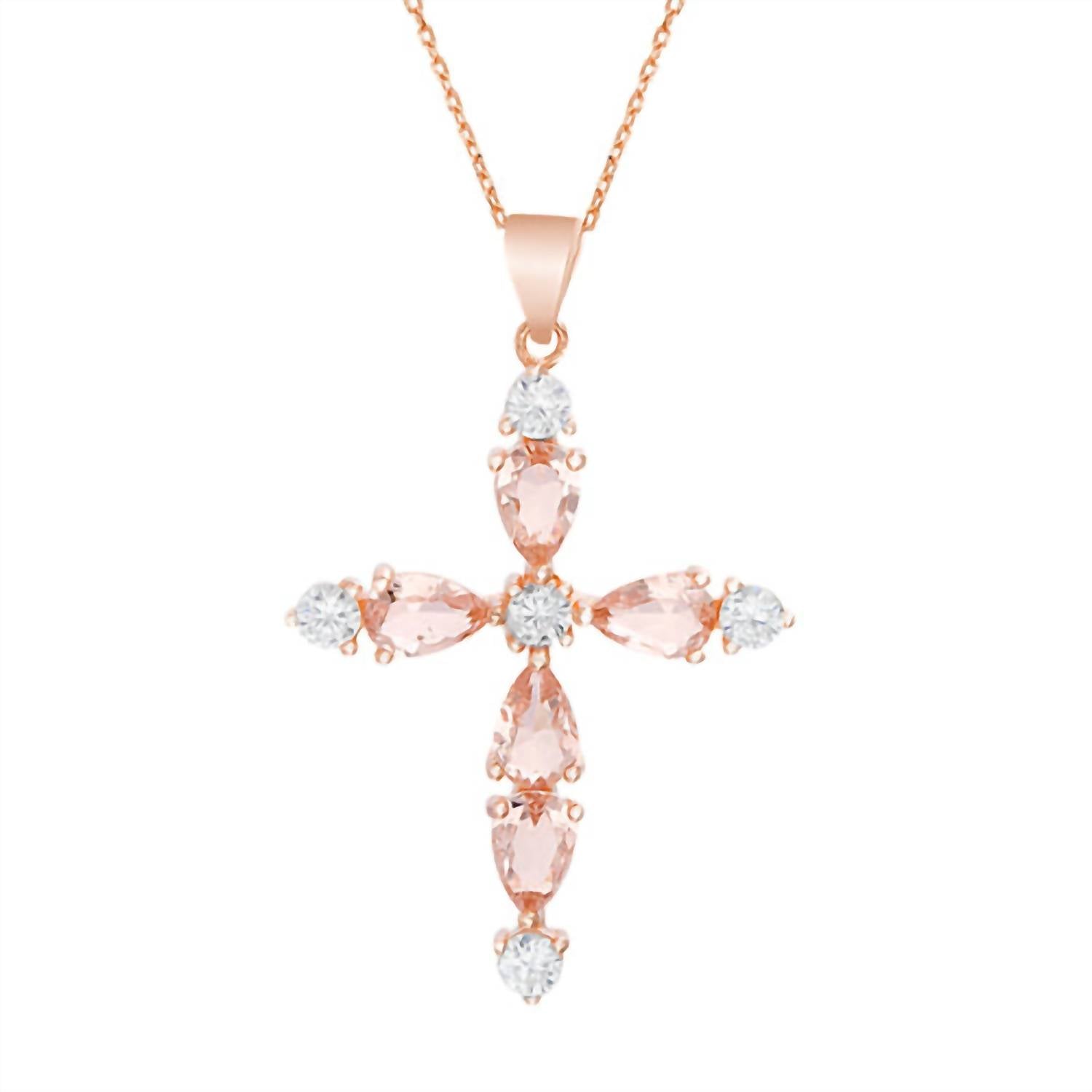 Allyanna Gifts - Women's Sterling Silver Morganite Clear Cubic Zirconiacross Necklace