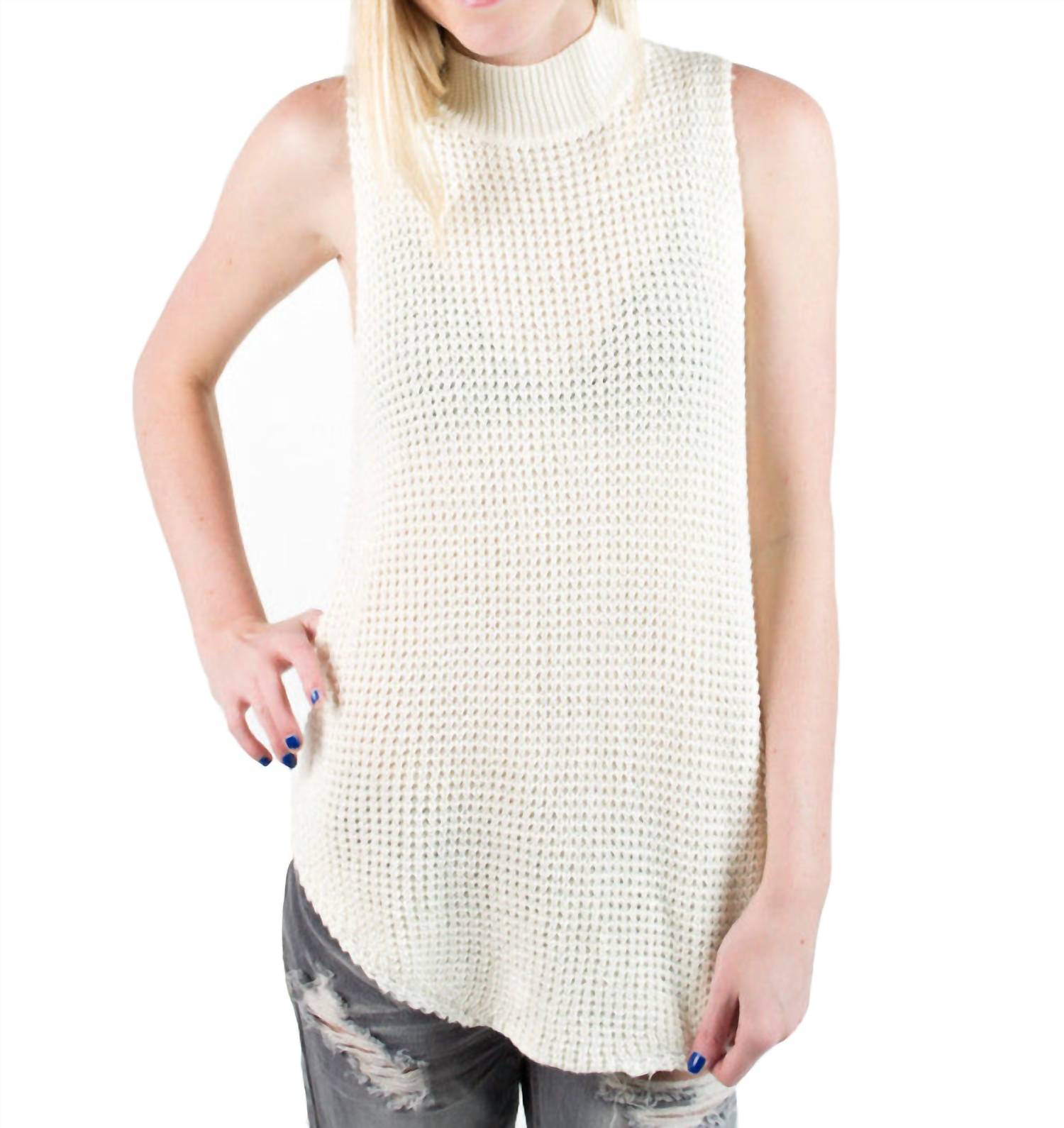 Women Bittersweet Chunky Wool Mock Neck Tunic Sweater Top