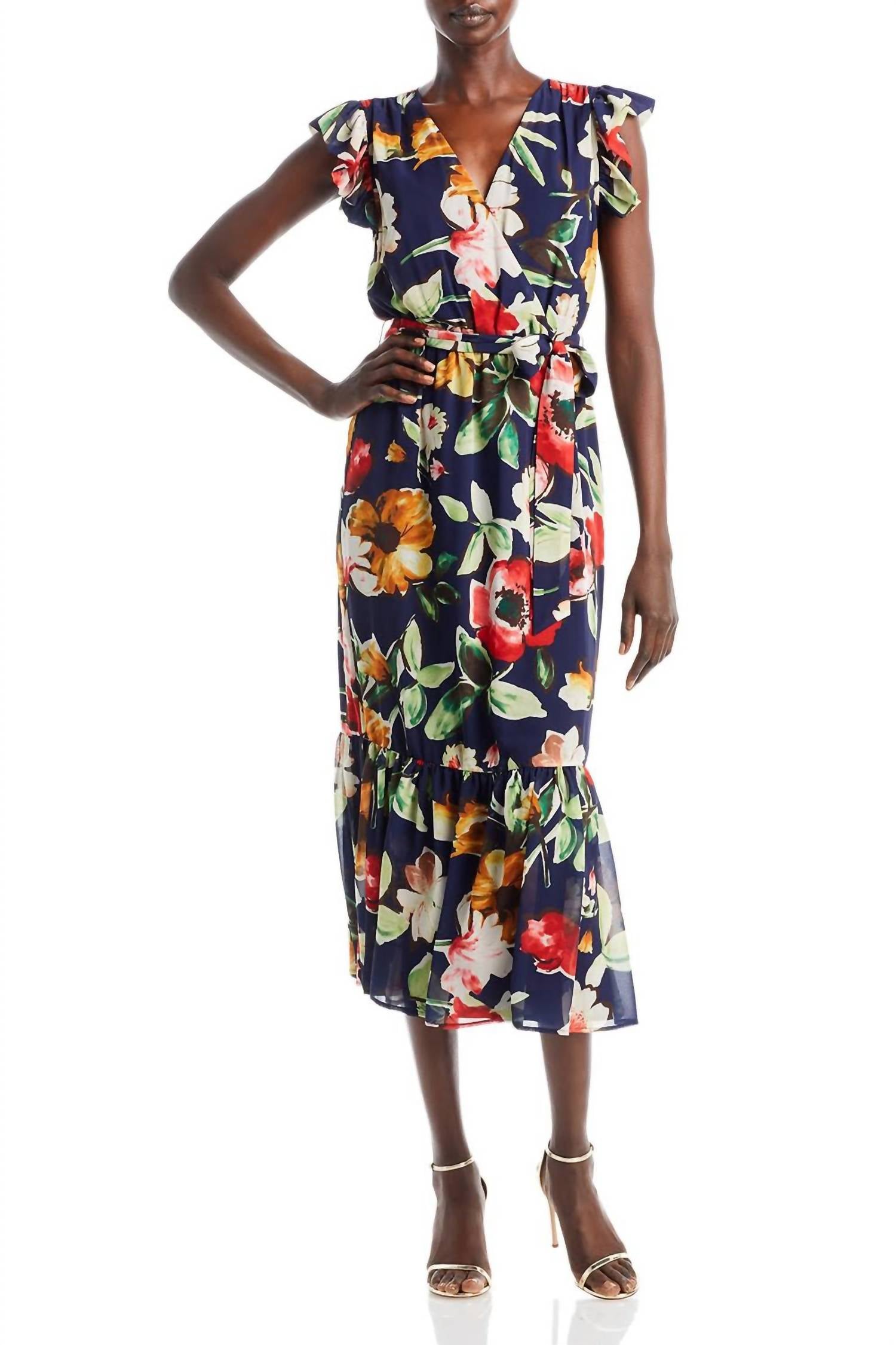 Sam Edelman - V-neck Flutter Sleeve Floral Ruffle Trim Picasso Dress