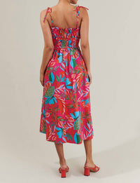 SUGARLIPS Cactus Blossom Midi Dress in fuchsia blue multi - women's dress - detail view