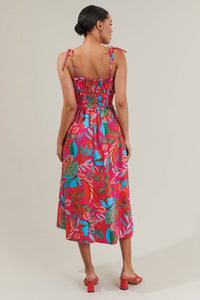 SUGARLIPS Cactus Blossom Midi Dress in fuchsia blue multi - women's dress - alternate view